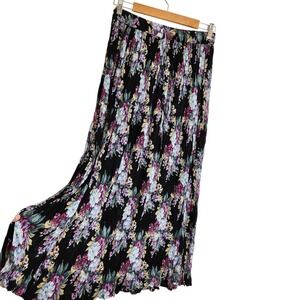 Herstyle India Block Print Maxi Skirt One Size Crinkle Hippie Black Floral Sheer